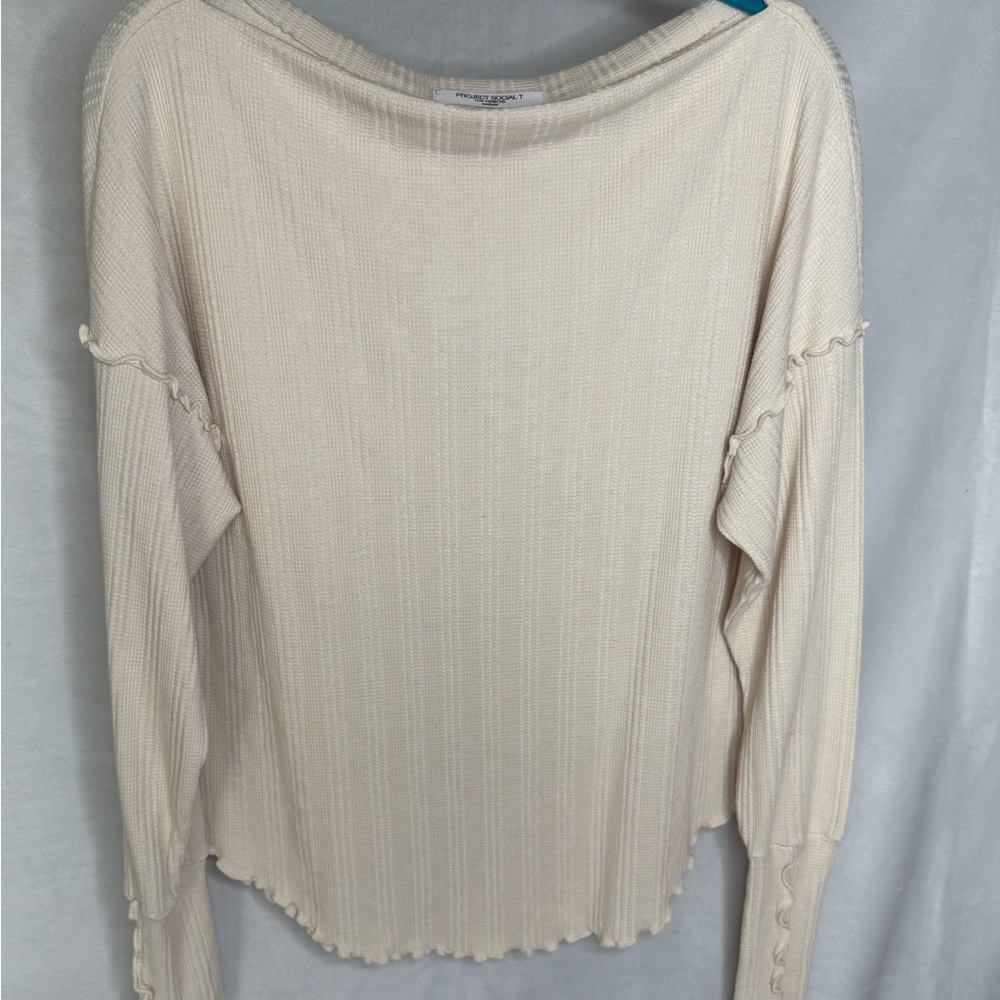 EUC Project Social cream ribbed log sleeve top